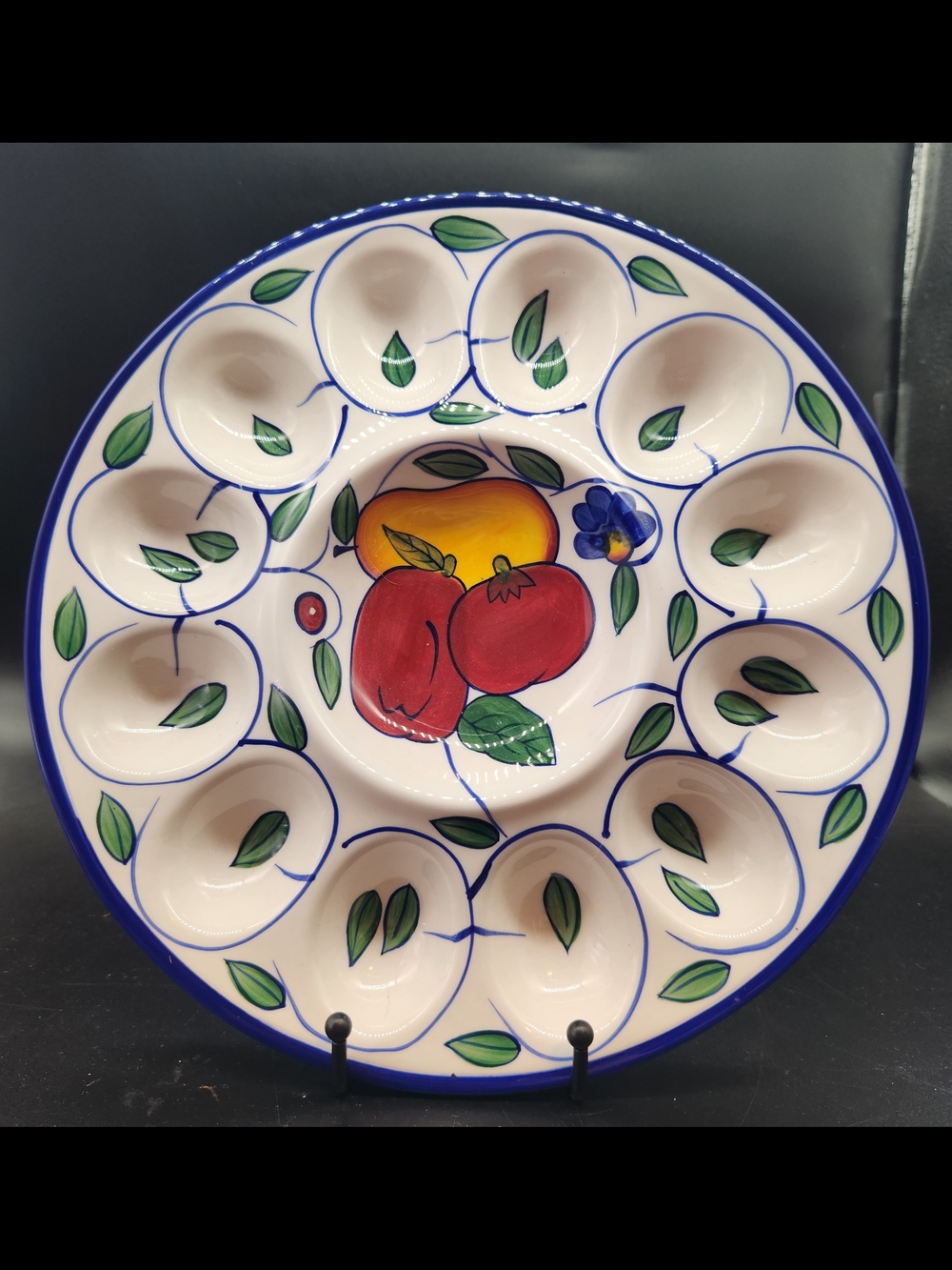 Vintage Baum Bros. Style-Eyes Rooster & Fruit Hand-Painted Ceramic Egg Plate